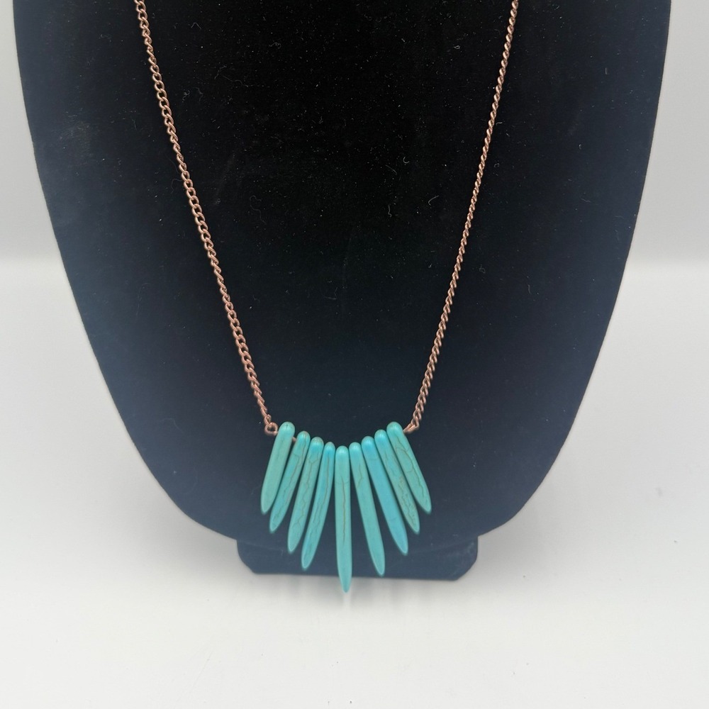 West & Co Turquoise‎ Spike Fan Necklace Copper Tone Southwestern Boho Statement